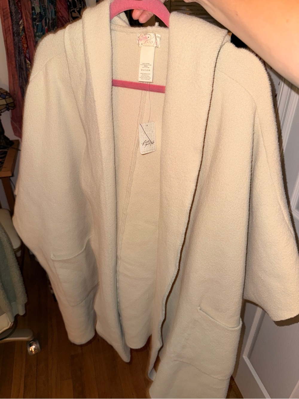Free People "All I Need" cozy hooded duster in cream | NWT | OS - Picture 7 of 8